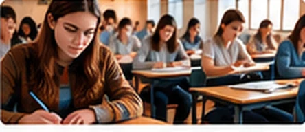 Estudiantes rindiendo una prueba en una sala